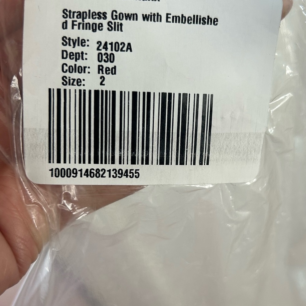 NWT JOVANI Strapless RED GOWN WITH EMBELLISHED FRINGE SLIT DRESS  2, 4 - Picture 8 of 8